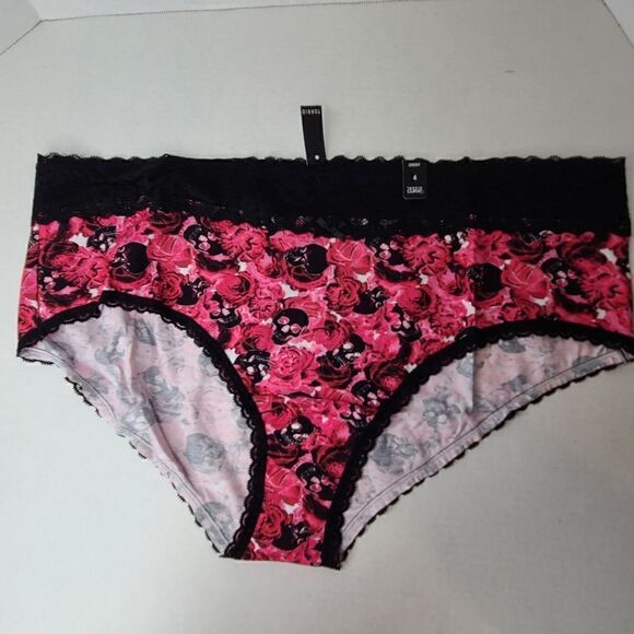 5X 28W Torrid Wide Lace Trim Cheeky Panty Pink Rose Skull Cotton Blend Knit Plus - Picture 2 of 7